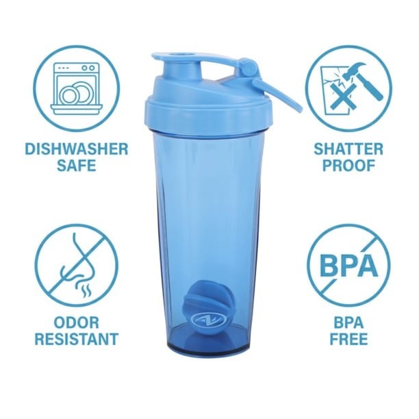 Athletic Works 24 fl oz Blue Tritan Shaker Bottle BPA-Free Leakproof Flip Lock