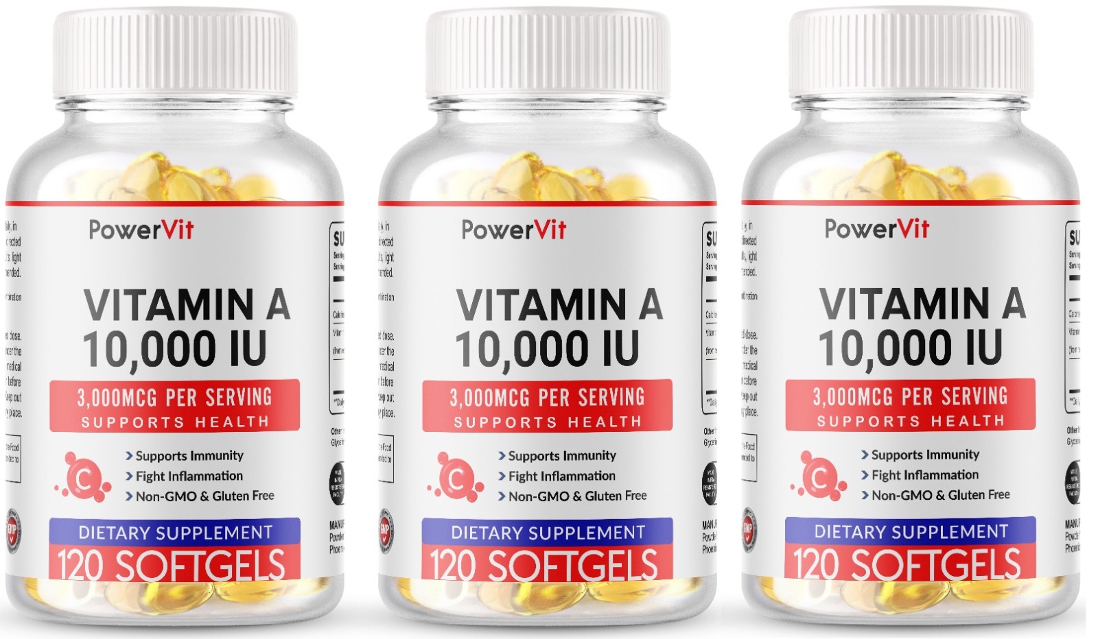 Vitamin A 10000 IU 360 Softgels Servings Gluten Free Non-GMO USA