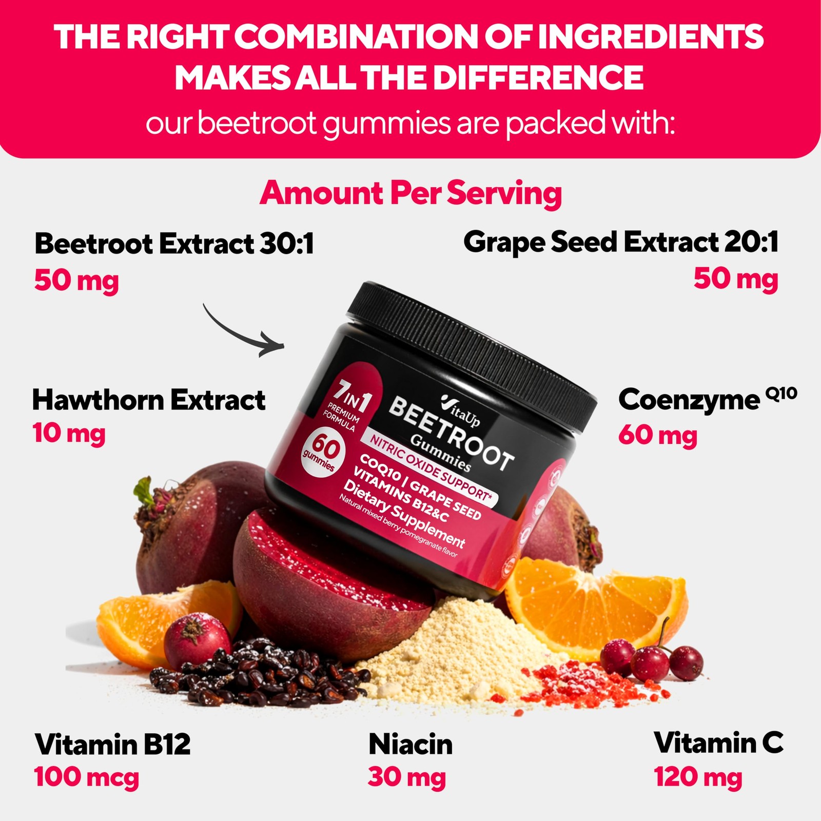 Beet Root Gummies – Beetroot Gummies with CoQ10, Grape Seed, Vitamin C, B12 &…