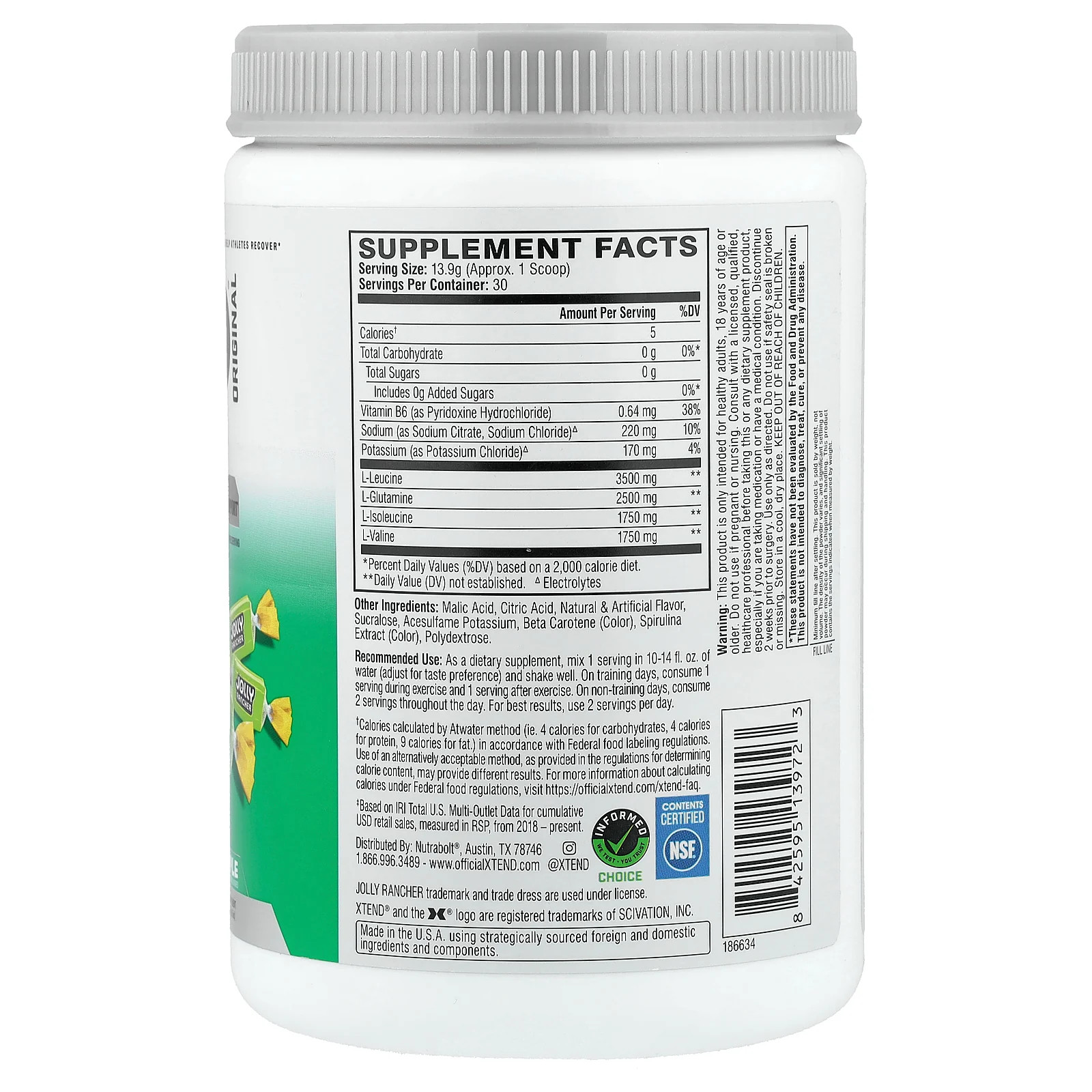 2 X XTEND, Elite Recovery, Jolly Rancher Green Apple, 14.7 oz (417 g)