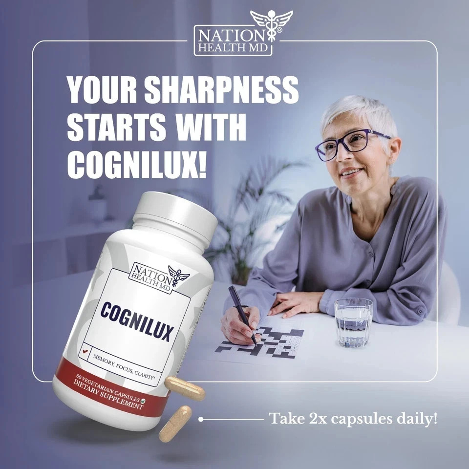 NATION HEALTH MD Cognilux Brain Support Supplement with Niacin, Pack of 1.