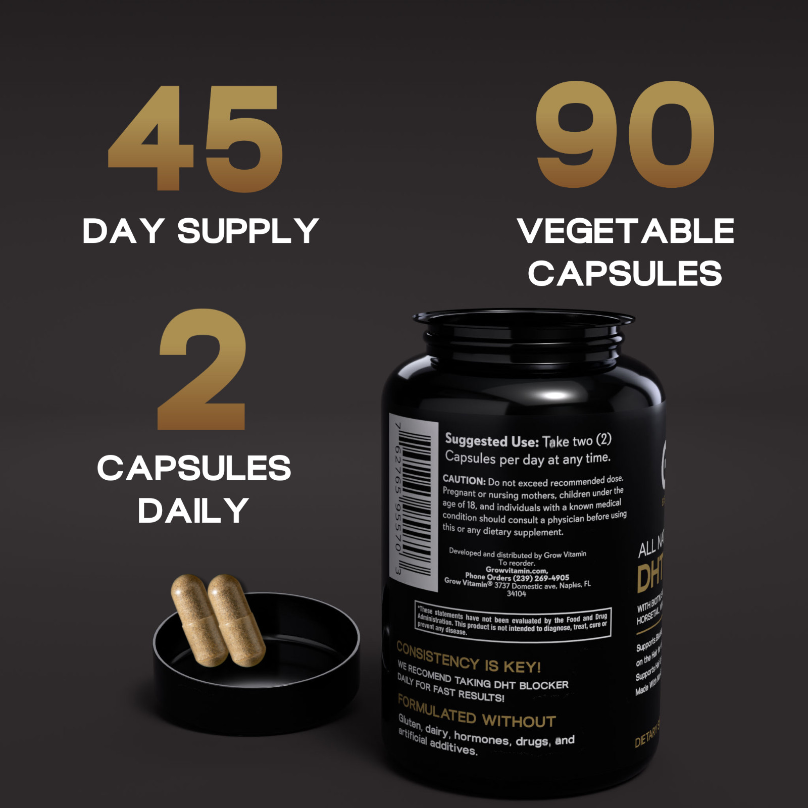 DHT BLOCKER Hair Growth Supplement (90 Capsules) by Grow Vitamin