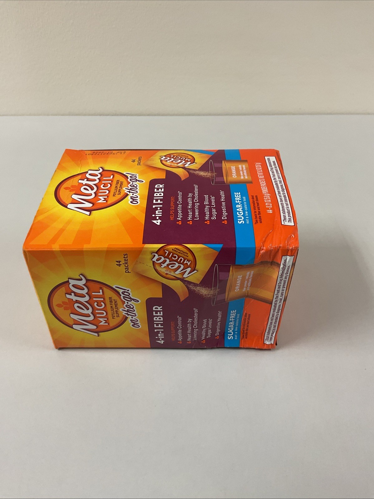 NEW Metamucil On-The-Go Packets, Sugar-Free, 44 Packets, Orange Flavored, G12