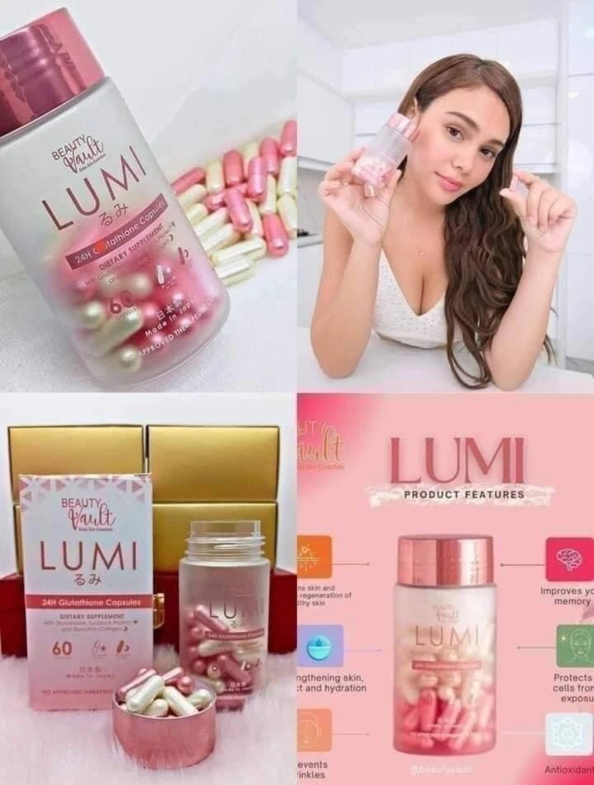 Beauty Vault LUMI 24H Glutathione Capsules, 60 Capsules (US Seller)