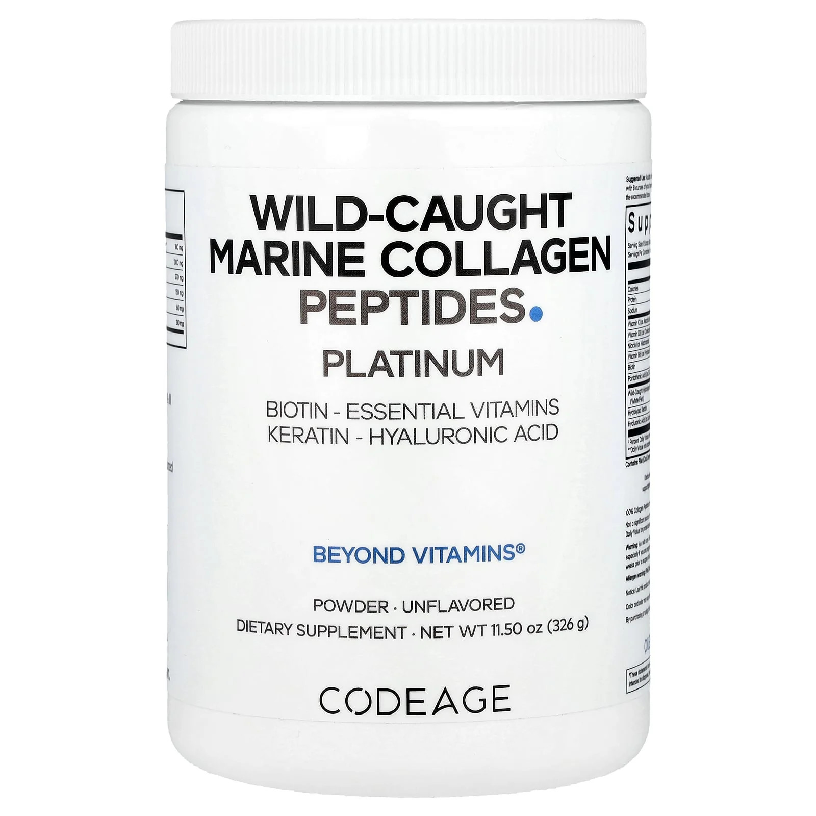 2 X Codeage, Wild-Caught Marine Collagen Peptides Powder, Platinum, Unflavored,