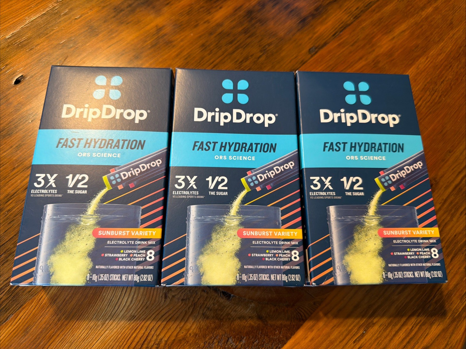 3x DripDrop Sunburst Electrolyte Powder Mix Lemon Lime Strawberry Peach Cherry