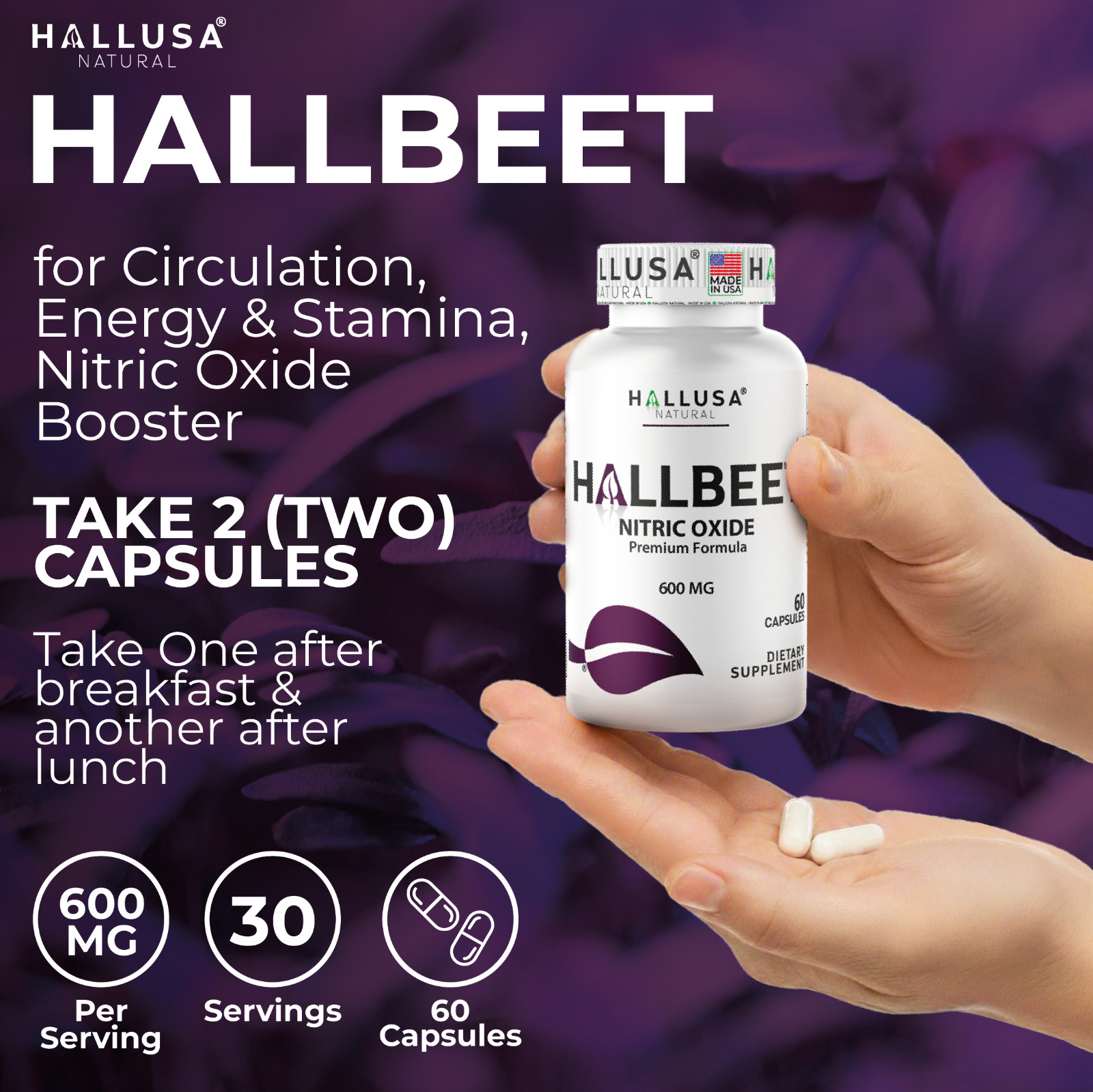 BEET ROOT capsules 600mg Nitric Oxide, Blood Flow & Circulation Support, 60 Caps