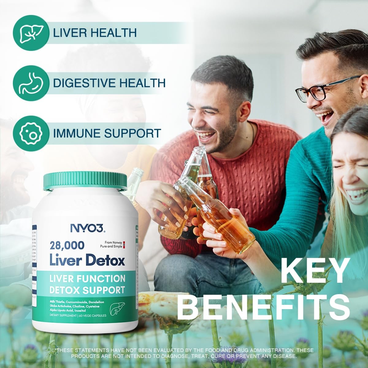 NYO3 Milk Thistle 200mg Liver Detox Supplement with 60 Count (Pack of 1)