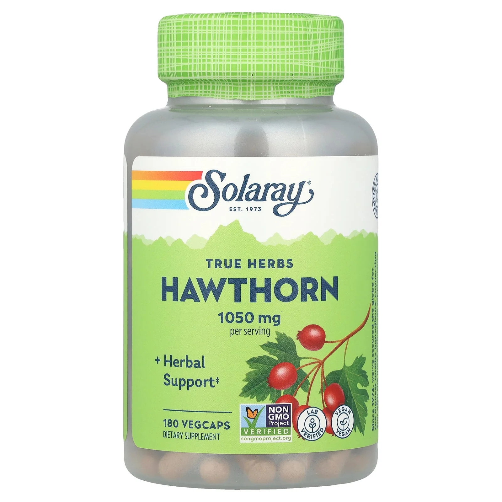 2 X Solaray, True Herbs, Hawthorn, 180 VegCaps (525 mg per Capsule)