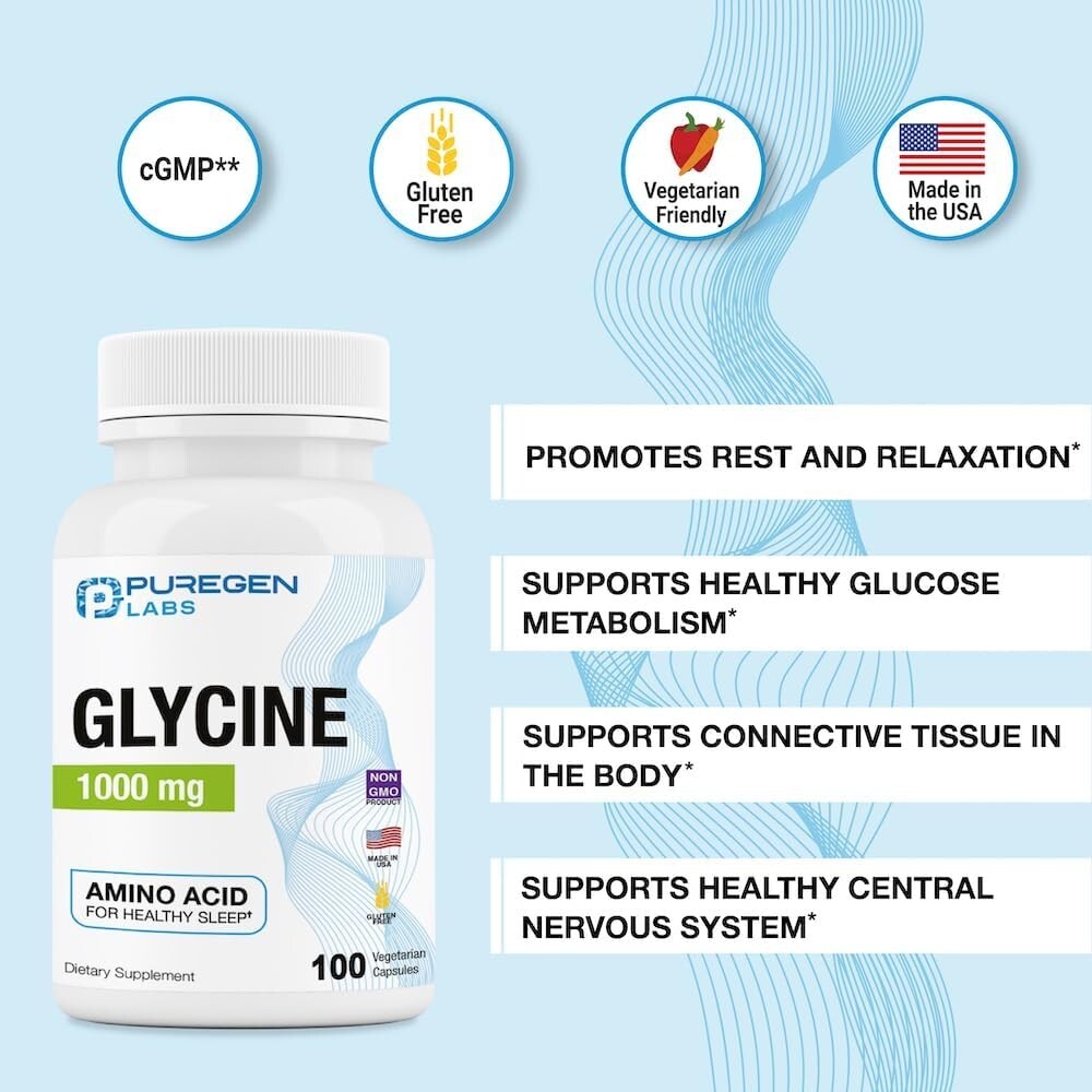 Puregen Labs Glycine | 1000 mg 100 Veg Capsules | 1Pk | Exp. 07/27