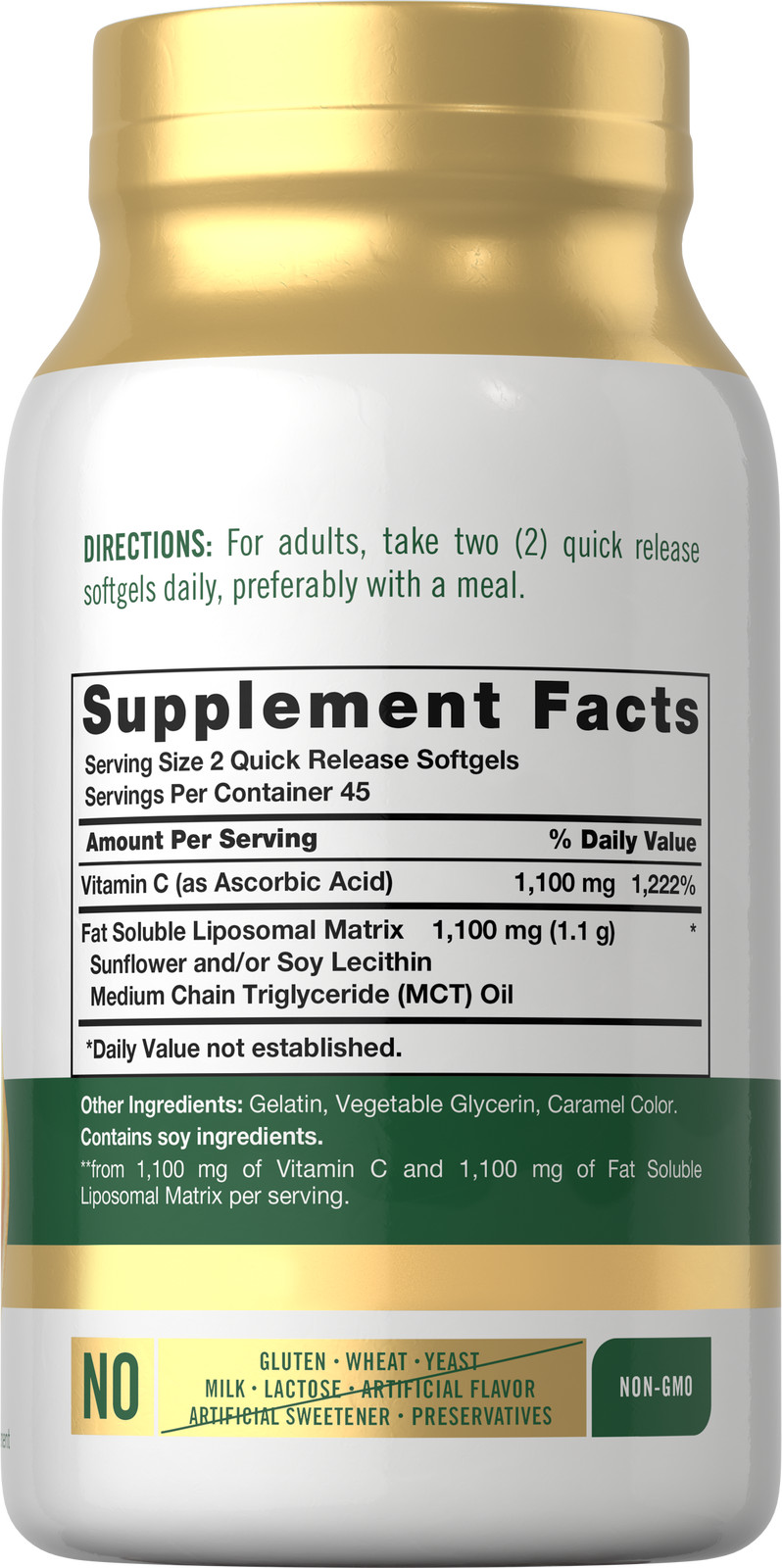 Liposomal Vitamin C Complex | 2200mg | 90 Softgels | High Potency | by Carlyle