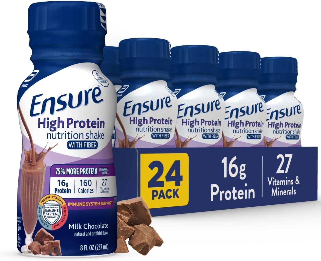Ensure High Protein Bottled Milk Chocolate Nutrition Shake with Fiber