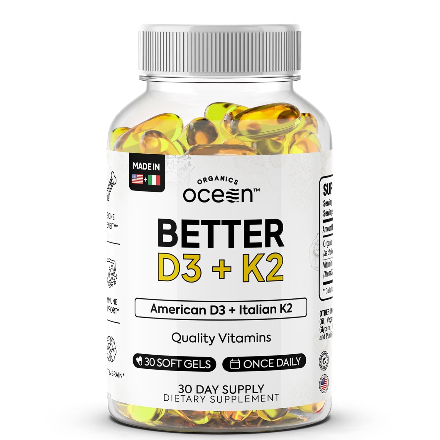 Organics Ocean Better D3 + K2100% Organic VIT D3 and K2 Supplements with Maxi…