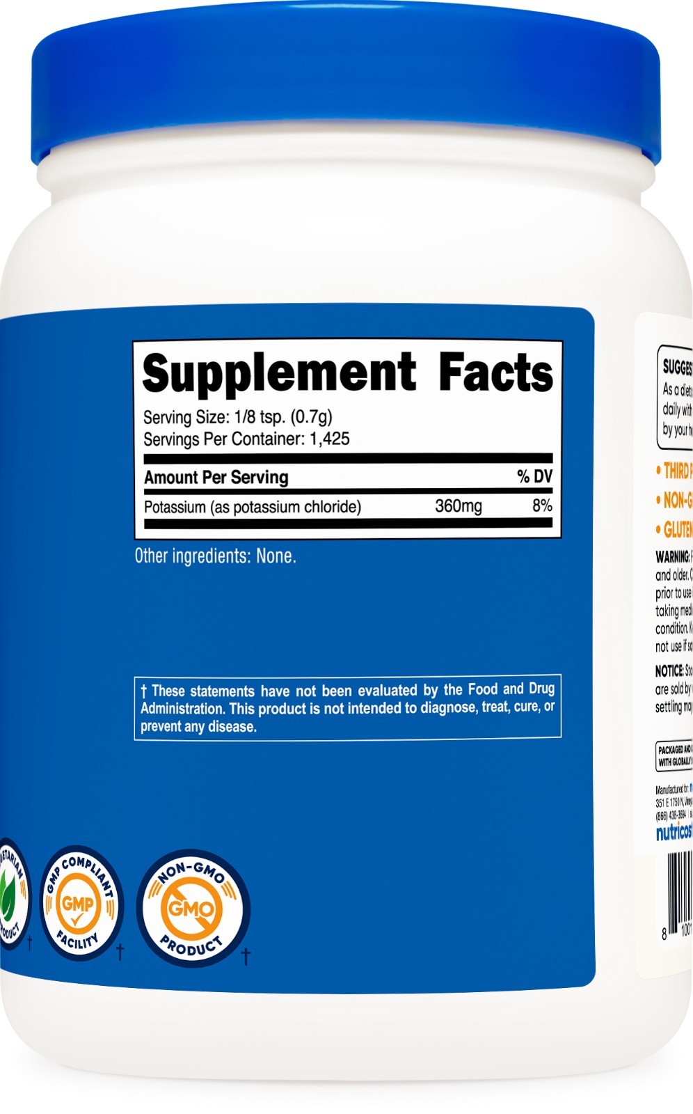Nutricost Potassium Chloride 1kg – Gluten Free, Non-GMO