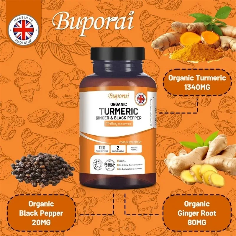 Organic Turmeric 120pcs, Promote Joint and Bone Health, Help Cellular Repair