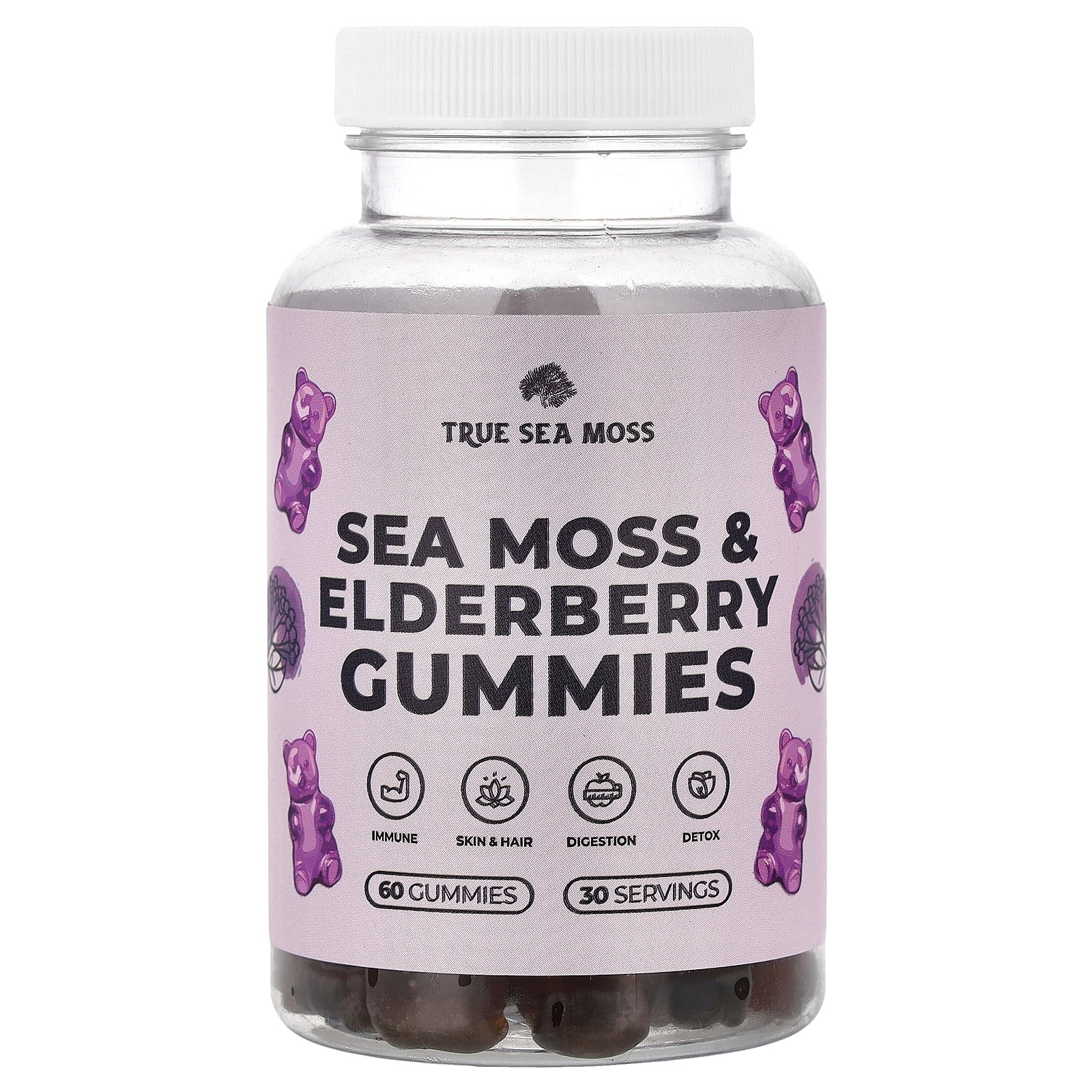 2 X True Sea Moss, Sea Moss & Elderberry Gummies , 60 Gummies