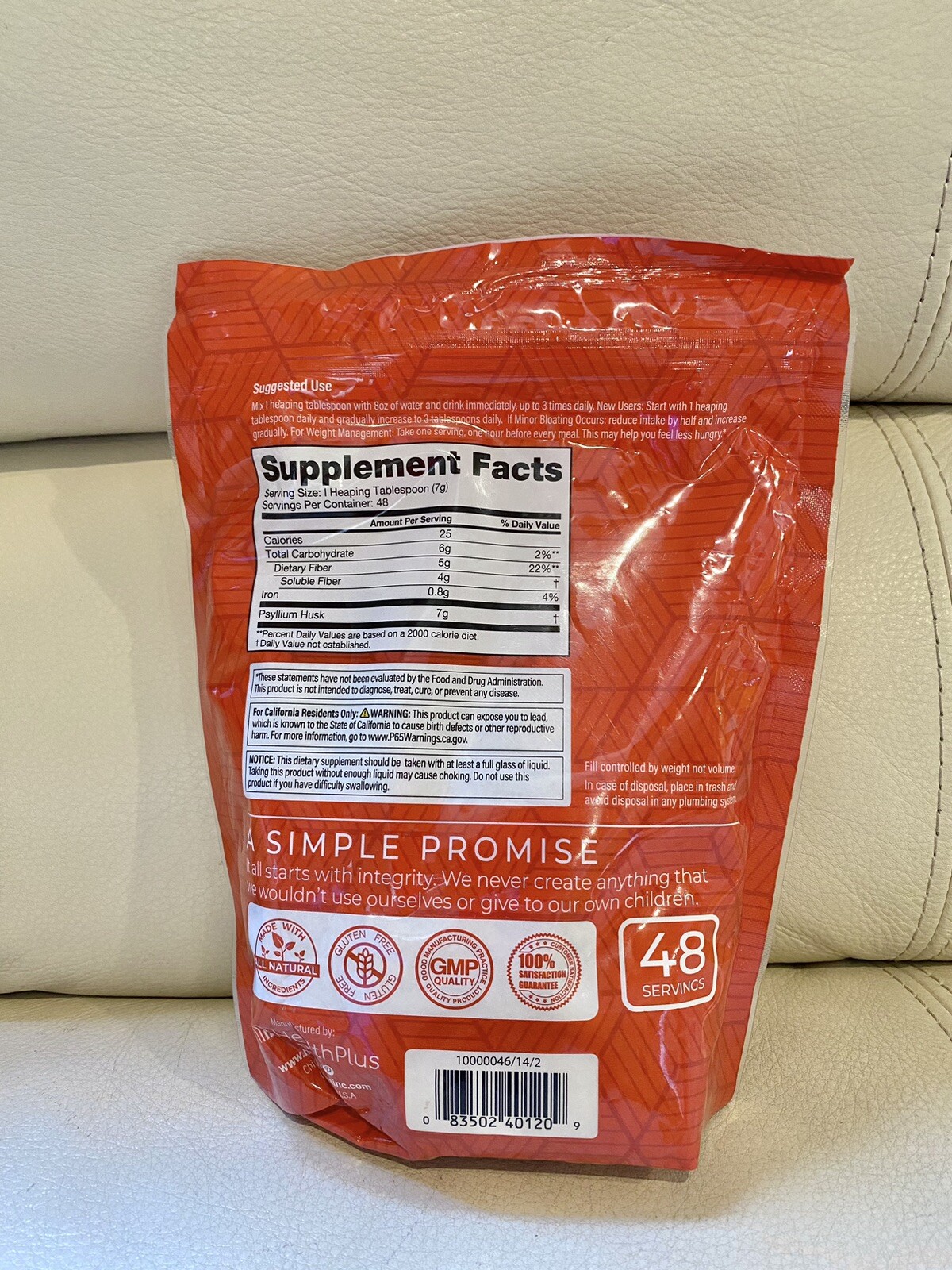 Health Plus Psyllium Husk Natural Daily Powder Gluten Free 12 oz Exp 3/2025