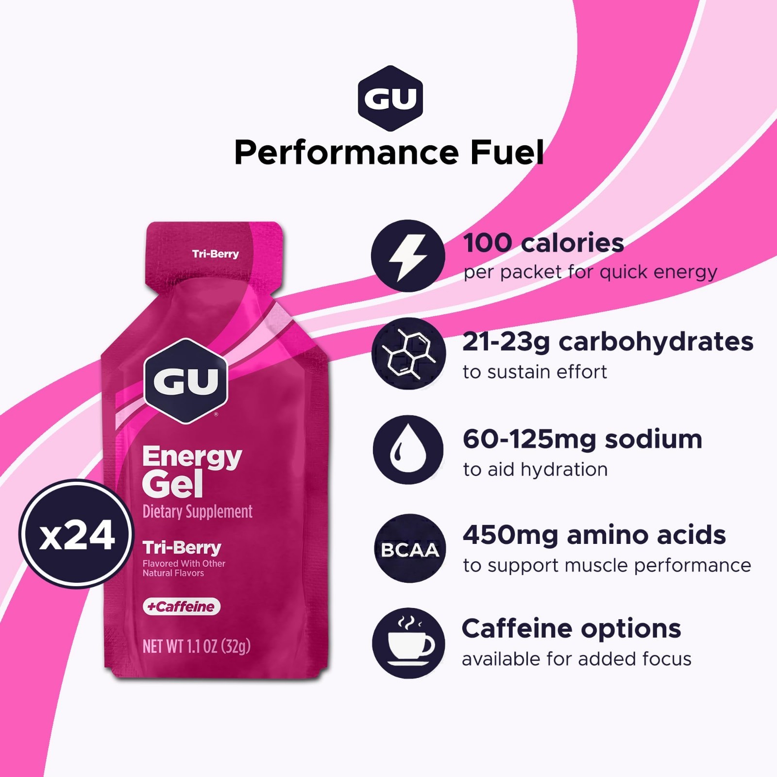Vegan Energy Gel Pack – Gluten-Free, Dairy-Free, Kosher, Tri-Berry Flavor, 8-Cou