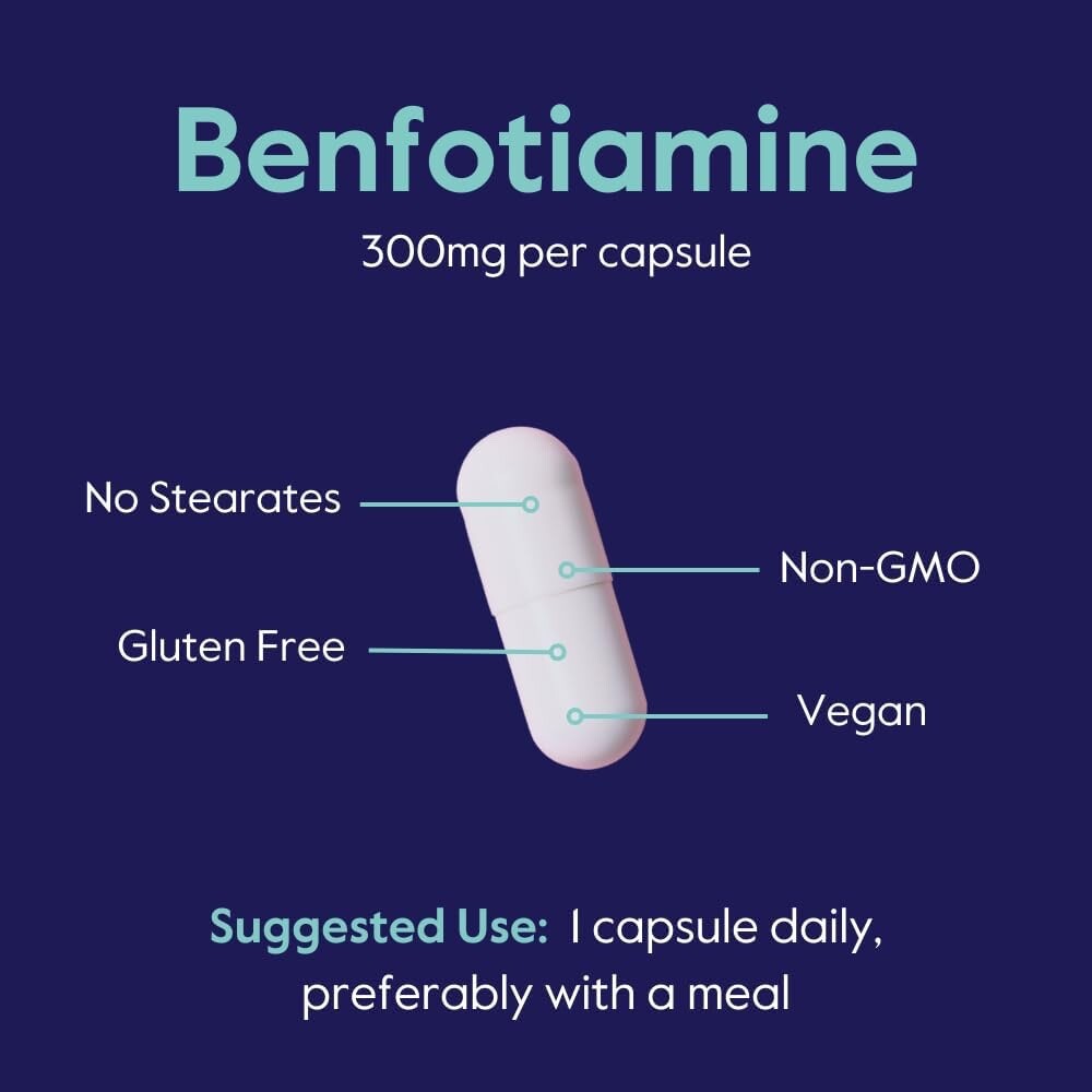 Bestvite Benfotiamine 300mg (60 Vegetarian Capsules)-No Stearates-Non GMO
