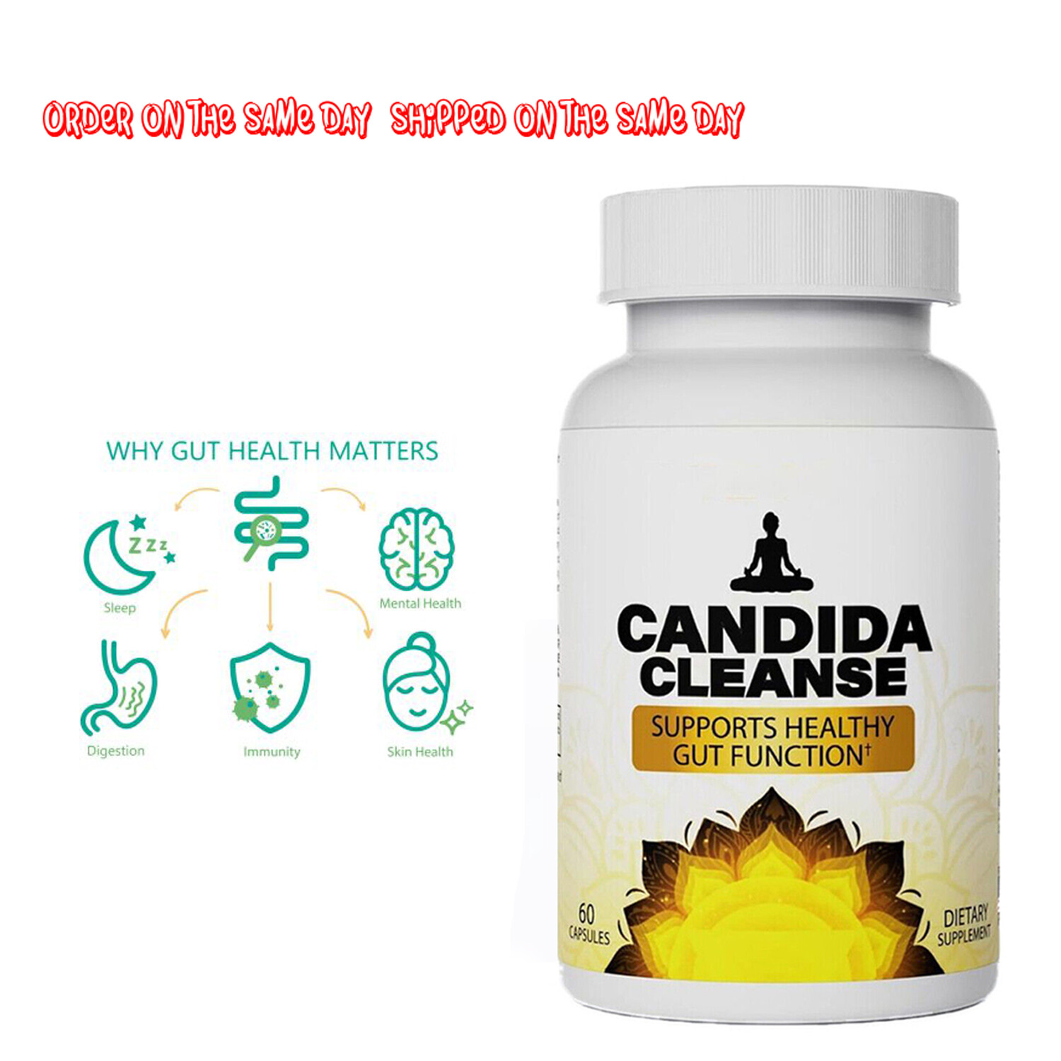 Candida Cleanse Gut & Colon Support 60 Capsules For Women & Men, Fast shipping