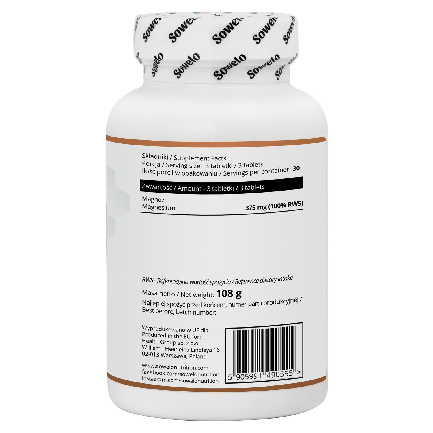Magnesium Glycinate 375mg Tablets – High Absorption, Gentle on Stomach – Sowelo