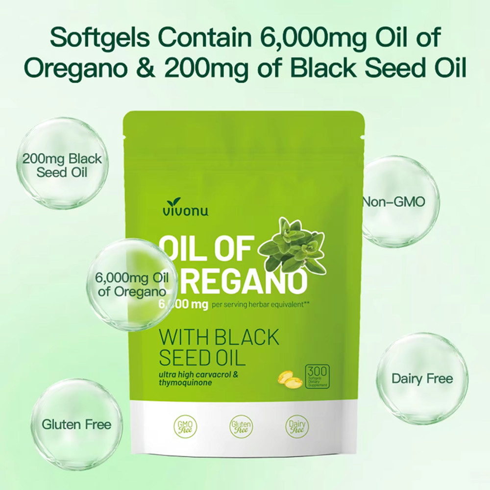 VivoNu Oil of Oregano Caps | 6000mg Oil of Oregano Featuring Black Seed Oil