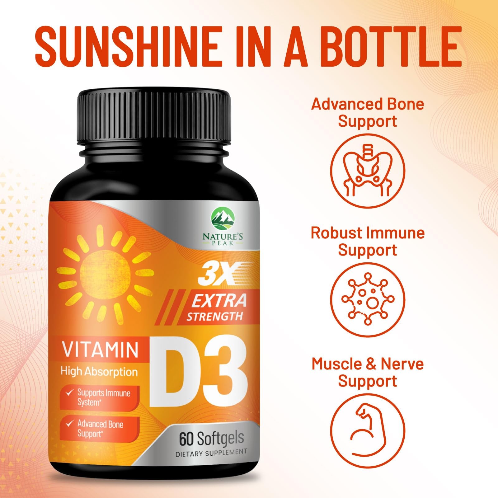 Vitamin D-3 5000 IU (125 mcg) Per Serving Softgels – 60 Count (Pack of 1)