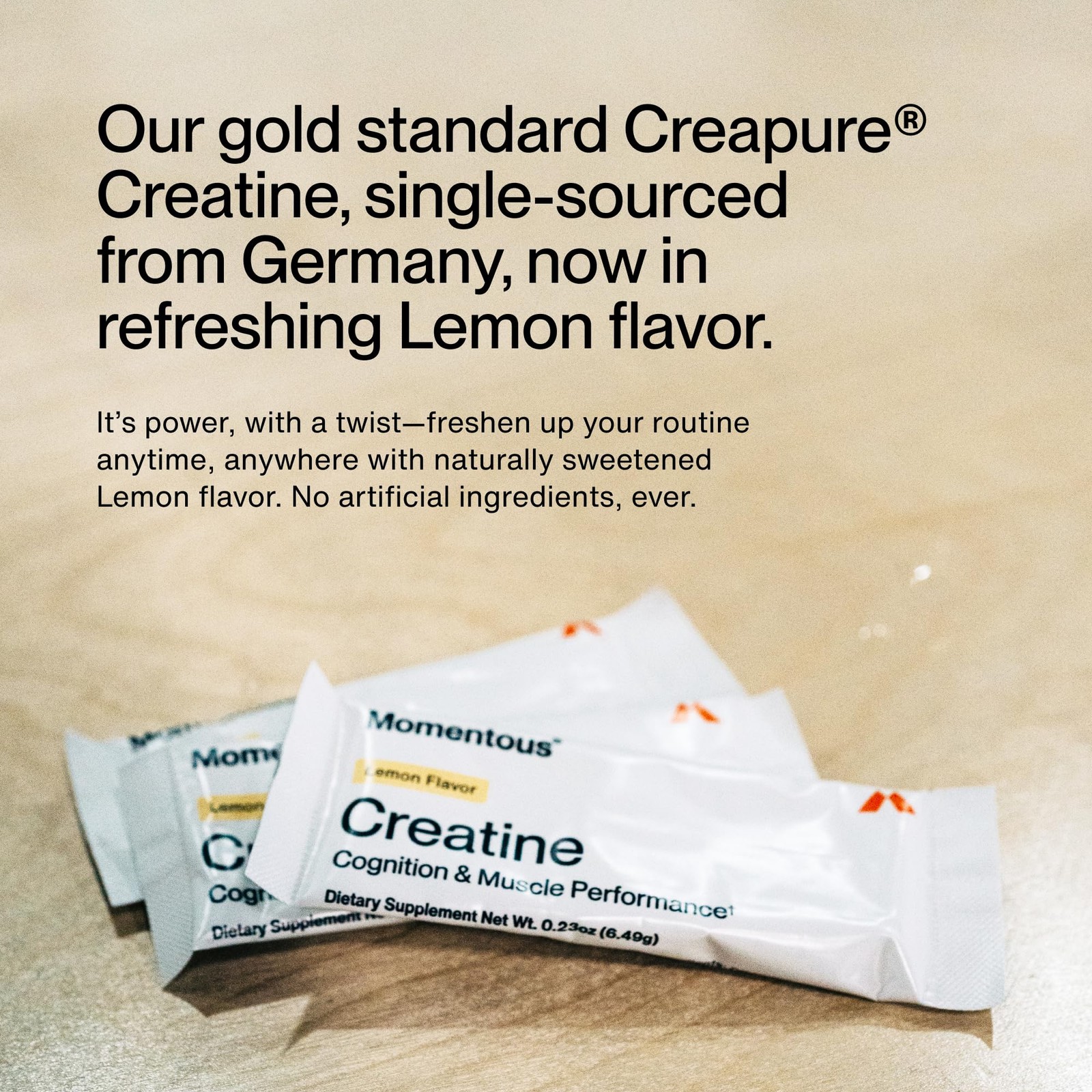 Momentous Creatine Lemon Monohydrate Powder – 0.23 Ounce (Pack of 15)