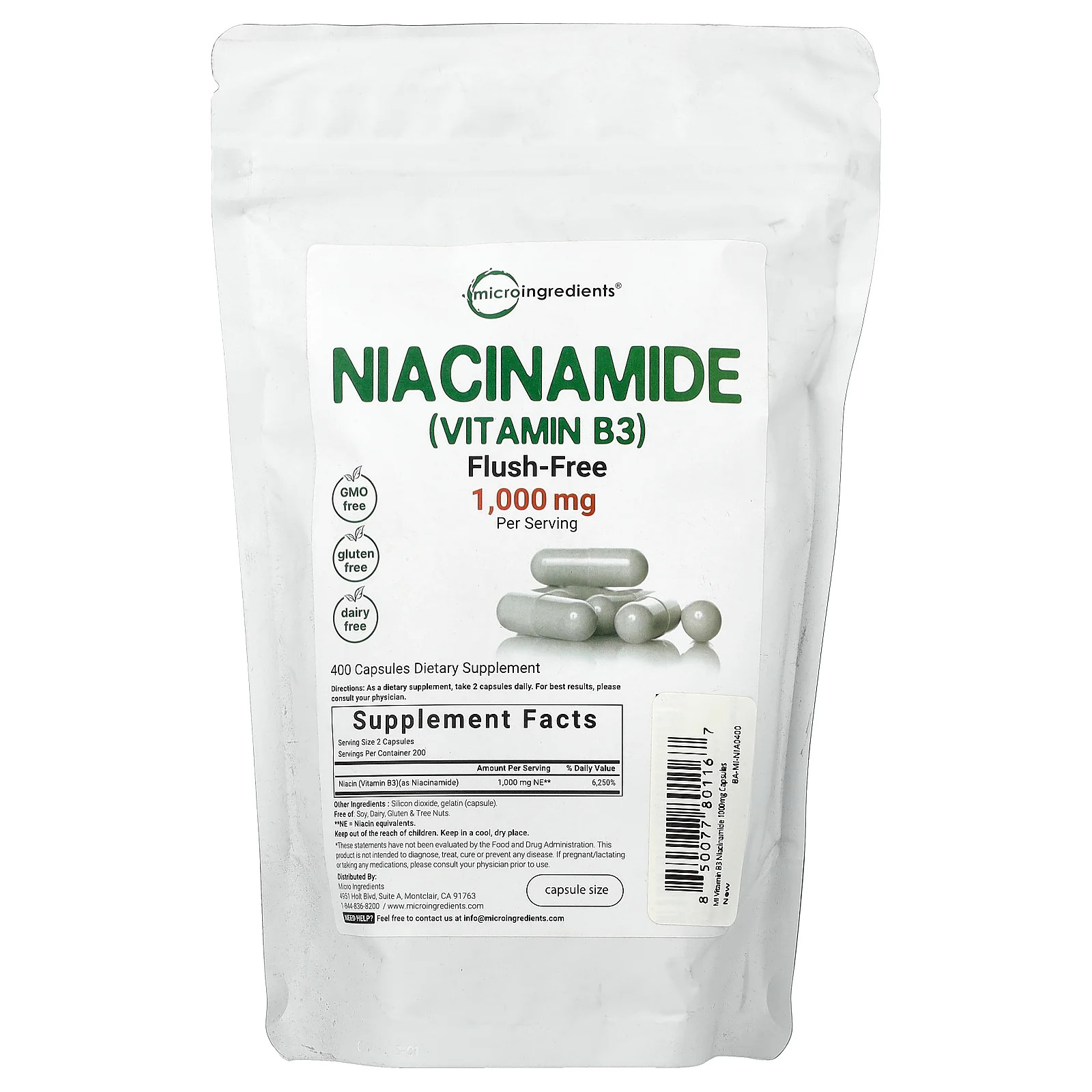 2 X Micro Ingredients, Niacinamide (Vitamin B3), 400 Capsules (500 mg per Capsu