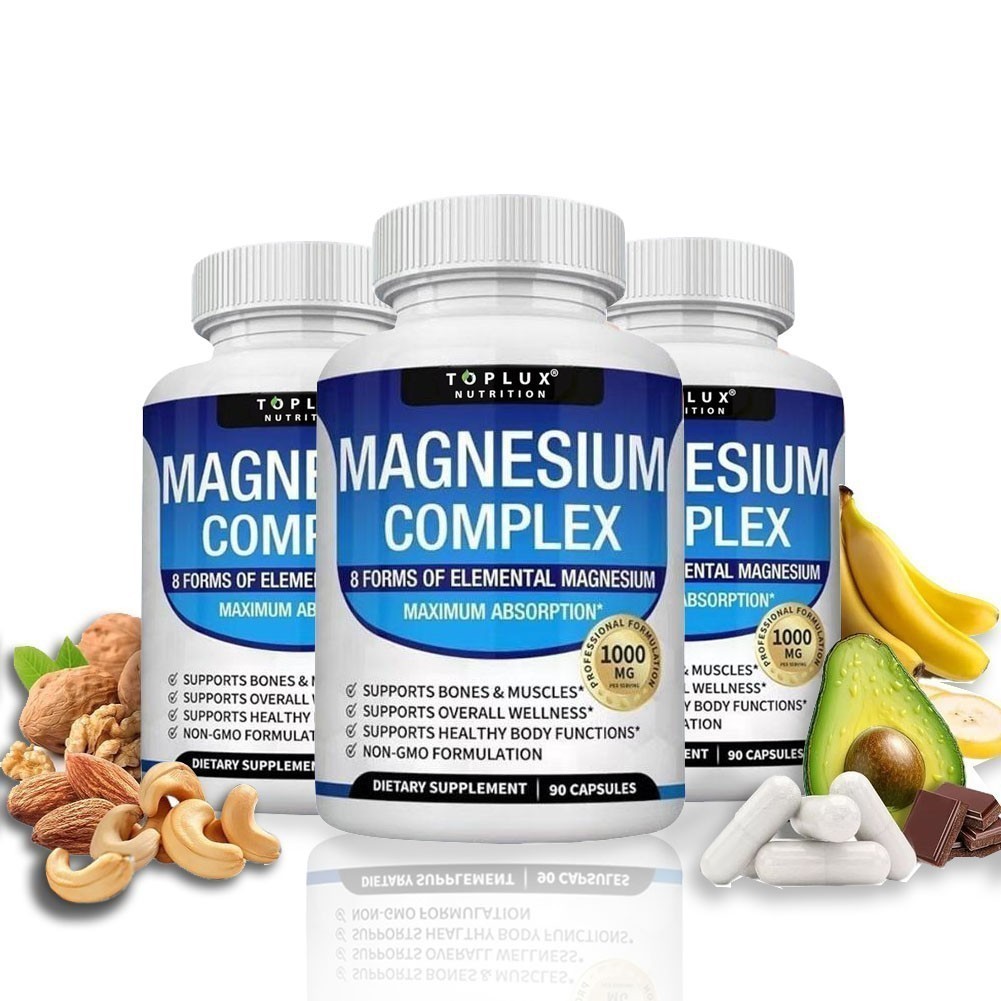 3Pack Toplux Nutrition Magnesium Complex 1000mg Supports 8 Elemental Magnesium++