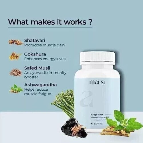 Mars by GHC Surge Max Contains Shilajit Ashwagandha Gokshura FreeShip 60Caps x 3