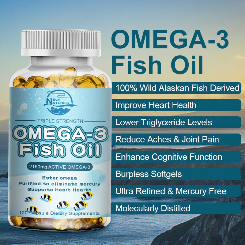 omega 3 fish oil capsules 3x strength 2160mg epa & dha, highest potency 120 New