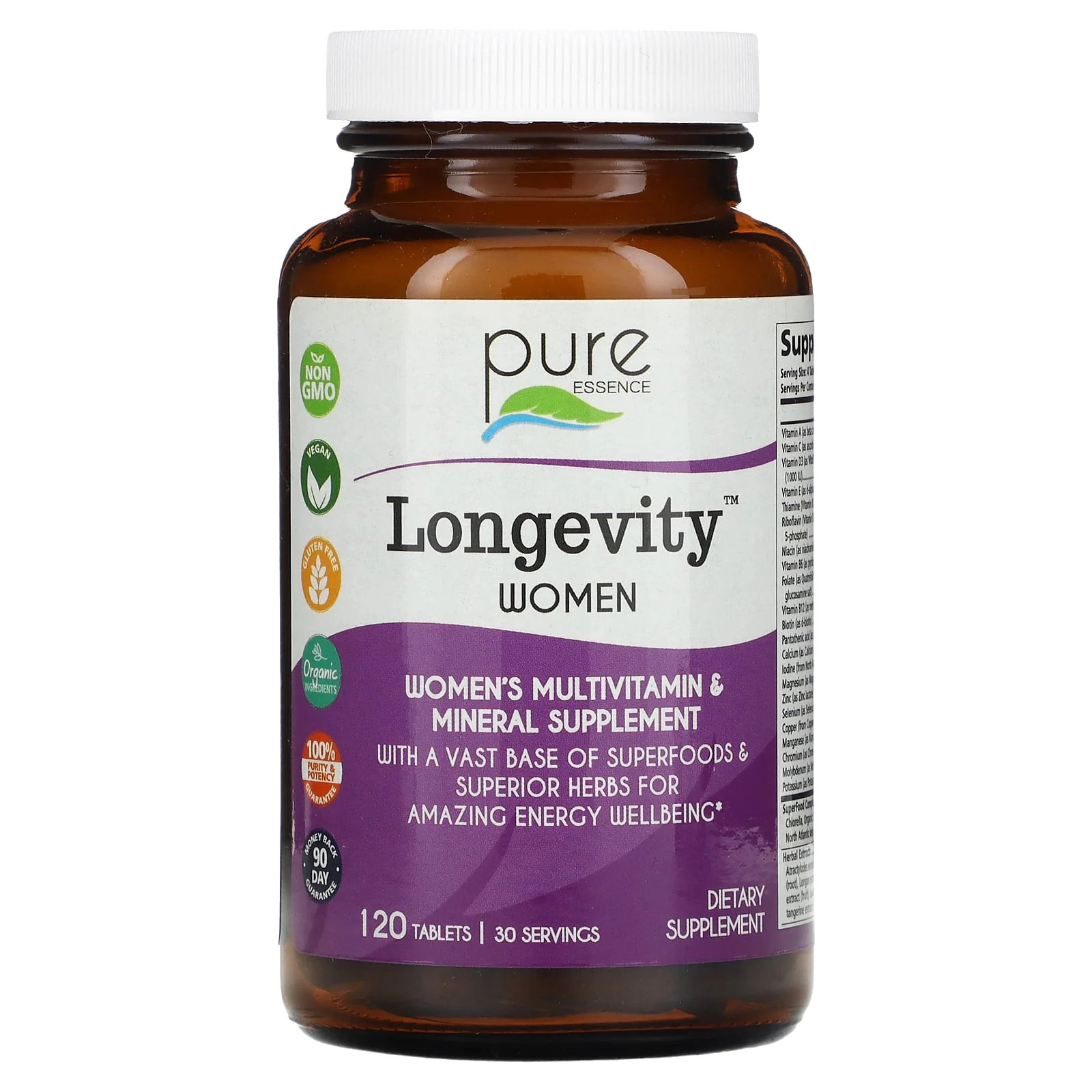 2 X Pure Essence, Longevity Women, Women’s Multivitamin & Mineral Supplement, 1