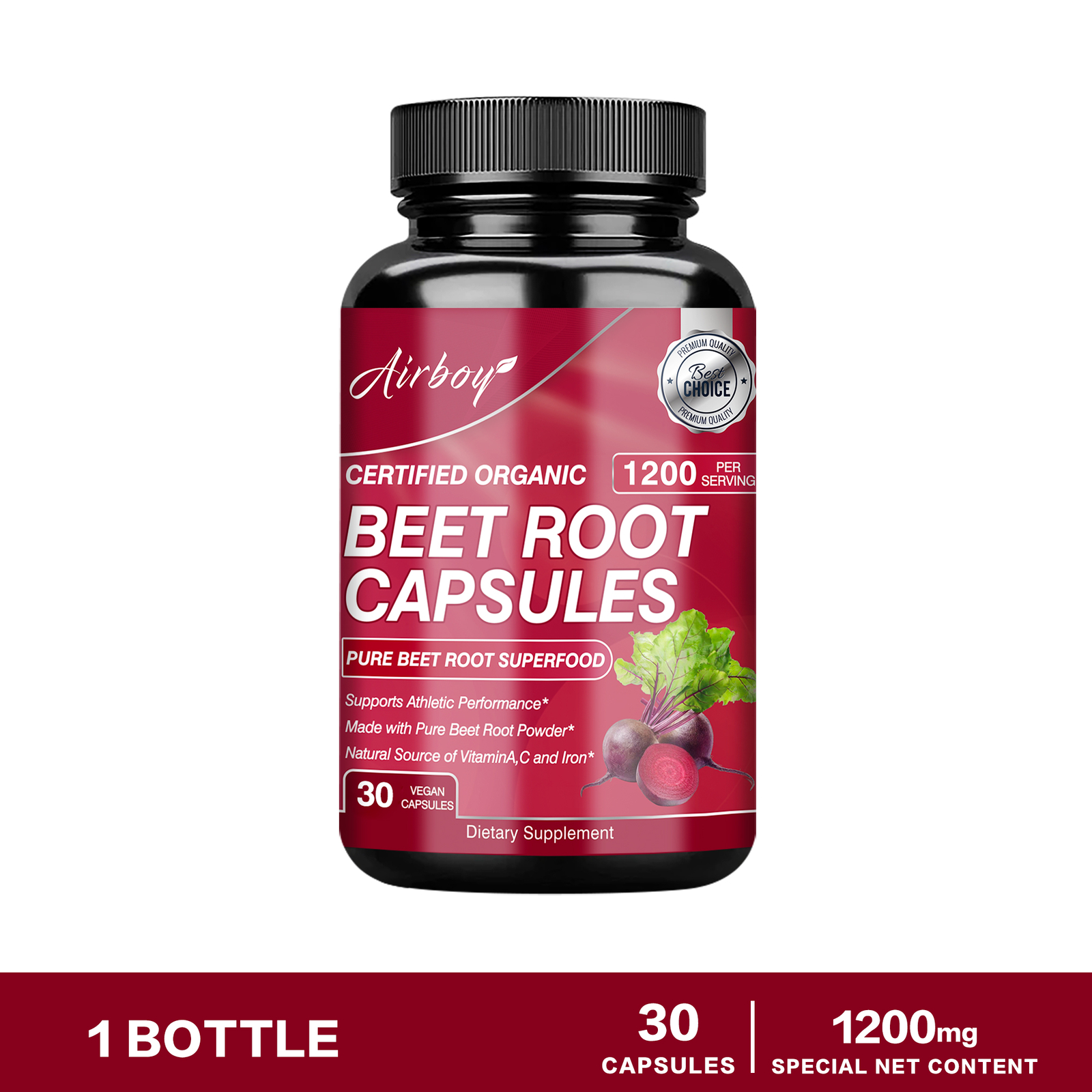 Organic Beet Root Capsules 1200mg – Heart Health, Improves Cognitive Function