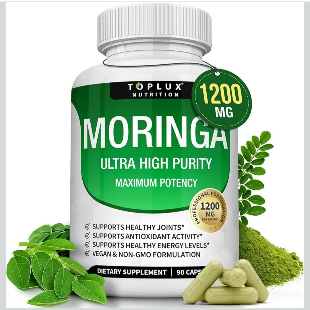 Toplux Nutrition Moringa 1200mg – 90 Capsules, Ultra High Purity