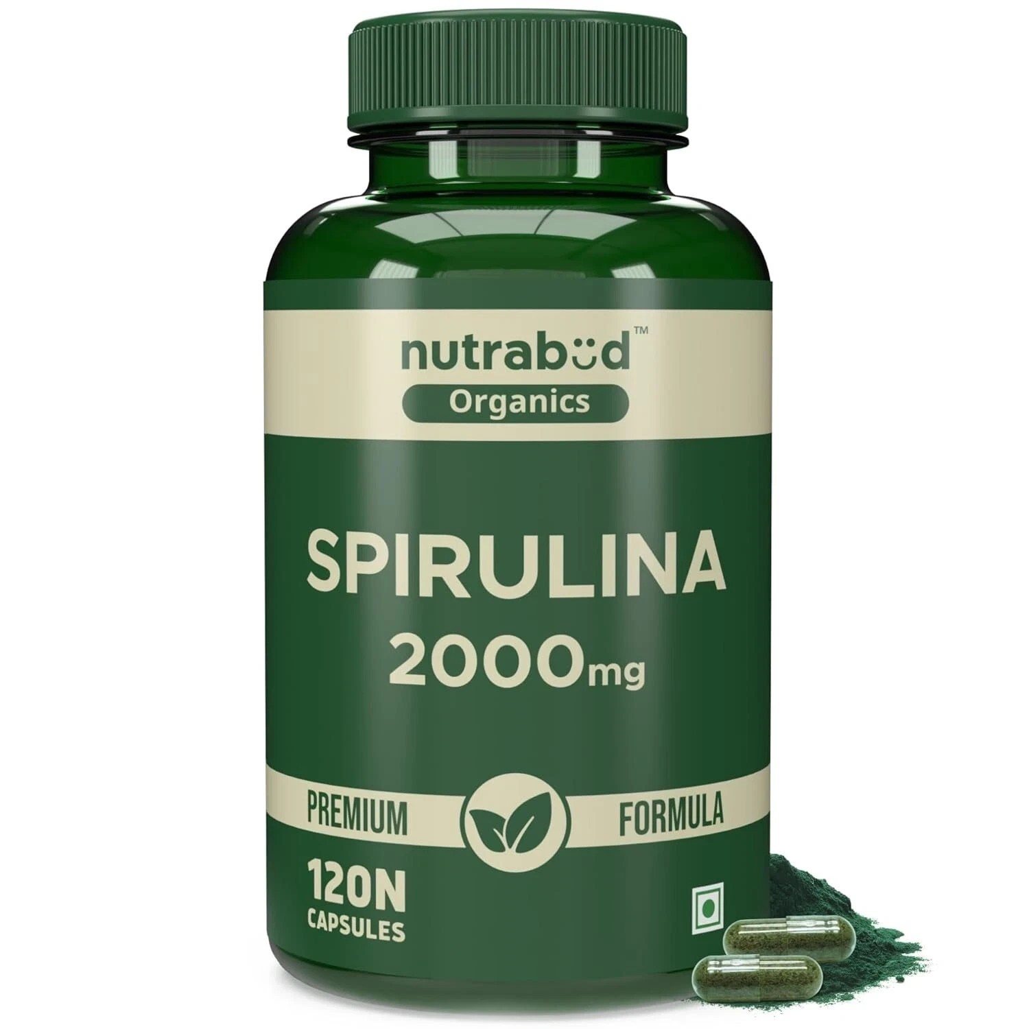 Nutrabud Organics Spirulina Capsule 2000mg per Serving 120 Veg Capsules j111