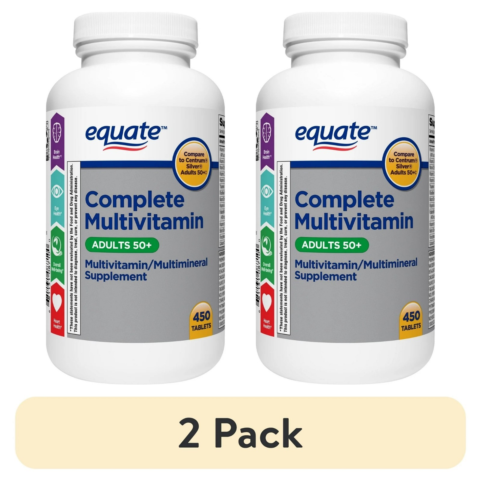 Equate Complete Multivitamin/Multimineral Supplement Tablets, Adults 50+, 450 Co