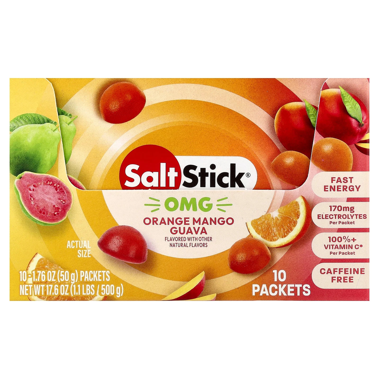 2 X SaltStick, Energy Gummies, Orange Mango Guava, 10 Packets, 1.76 oz (50 g) E
