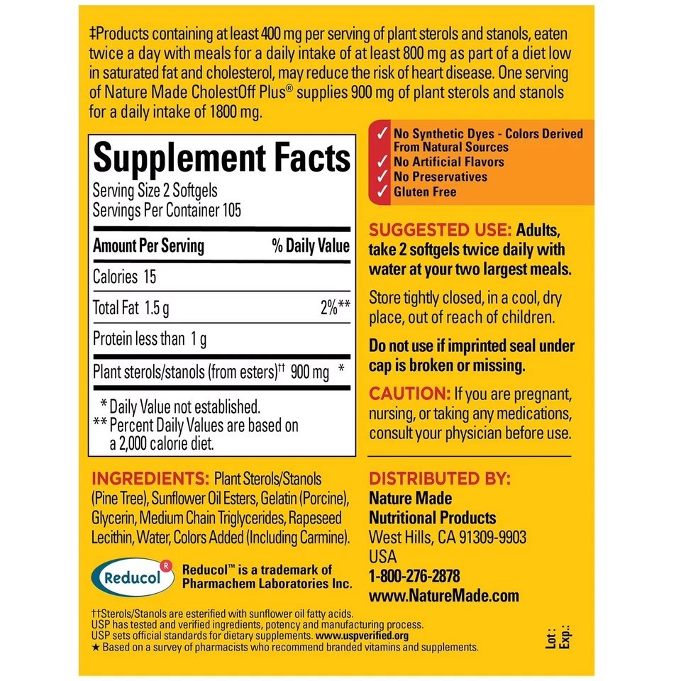 Pack of 2 Nature Made CholestOff Plus 900mg 210 Softgels EXP 03/27
