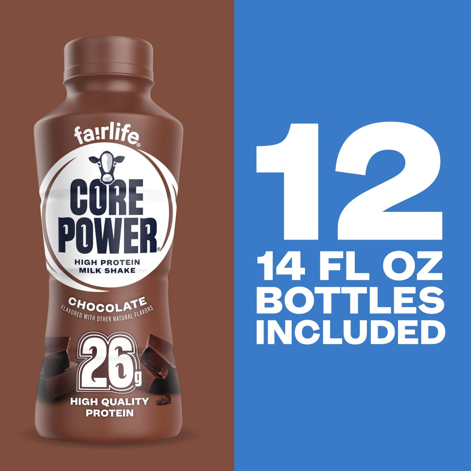 Core Power Protein Shake, Chocolate, 26g Bottle, 14oz, 14 Fl Oz (Pack of 12)