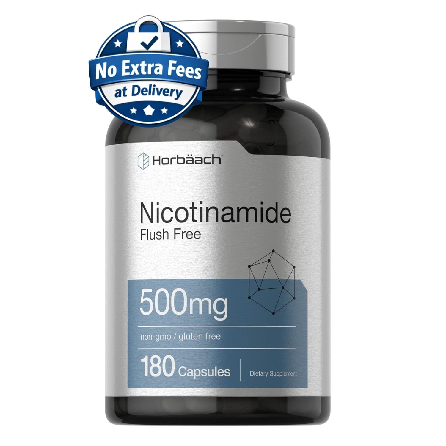 Nicotinamida 500mg | 180 Cápsulas | Sin Rubor | Vitamina Sin OGM y Sin Gluten