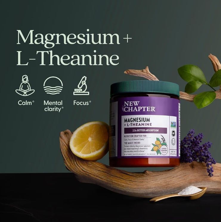 New Chapter Magnesium + L-Theanine Powder Lemon Lavender 4.9 oz Calm Focus Vegan