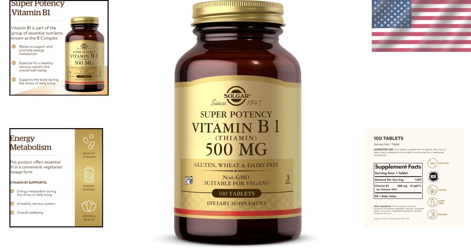 New Vitamin B1 Thiamin 500mg Gluten-Free