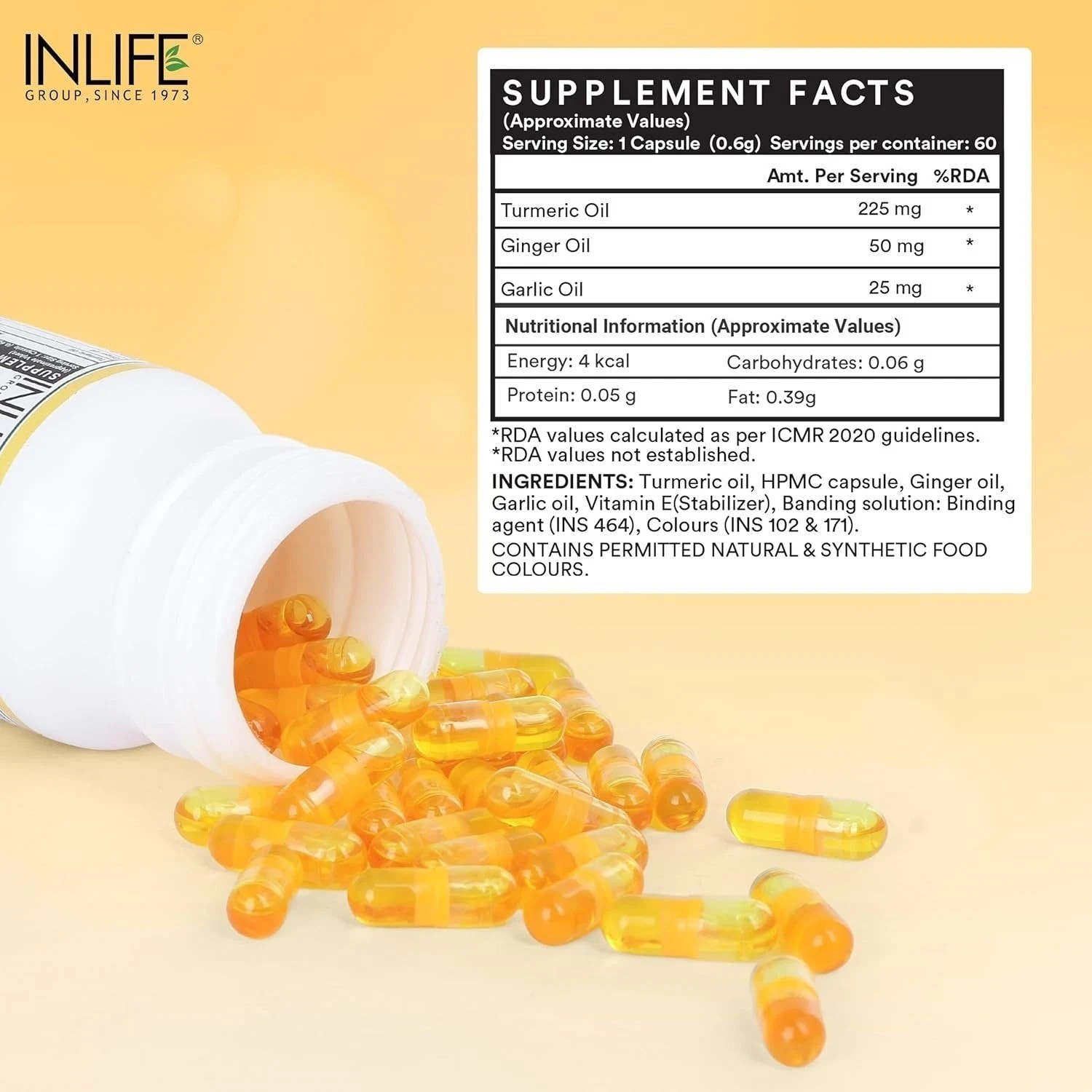 INLIFE Turmeric Oil Ginger Oil Garlic Oil Capsule | 60 Vegetarian Capsules J074