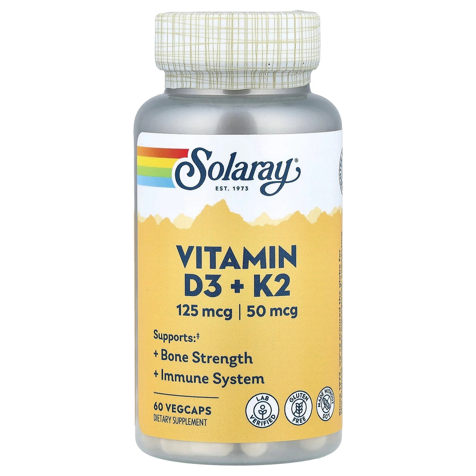 2 X Solaray, Vitamin D3 + K2, 60 VegCaps