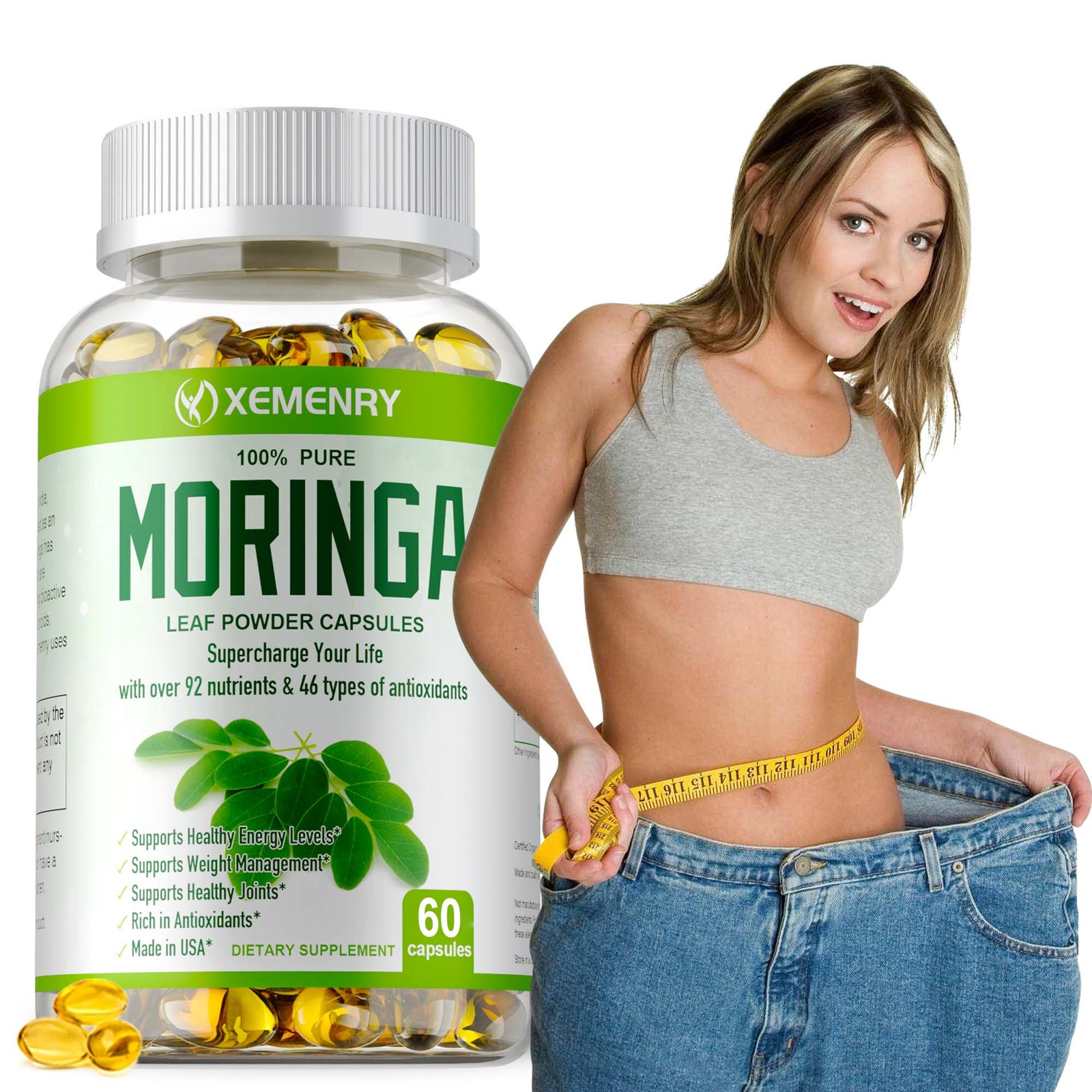 Moringa Capsules 1000mg – Organic,Natural,Anti-aging,Weight Loss,Green Superfood