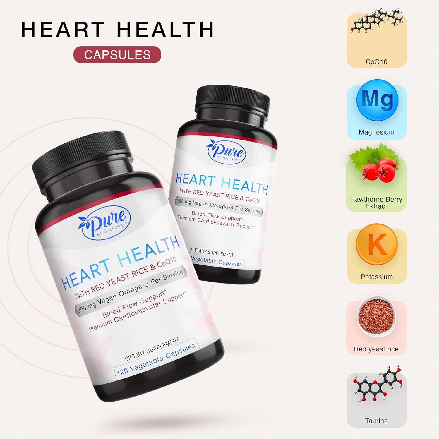 Pure By Nature Red Yeast Rice & CoQ10 Supplement, May Support Vascular Welfar…