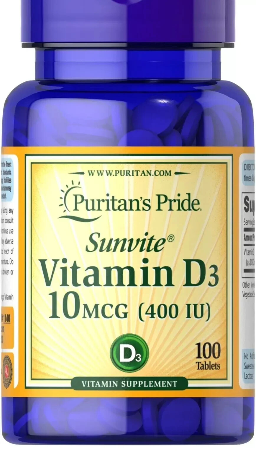 Puritan’s Pride Vitamin D3 10mcg (400 IU) – 100 Tablets