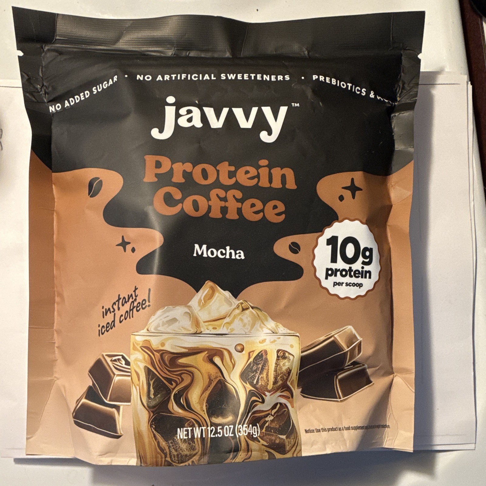 Javvy Mocha Protein Coffee Powder 12.5 oz No Added Sugar, No Stevia