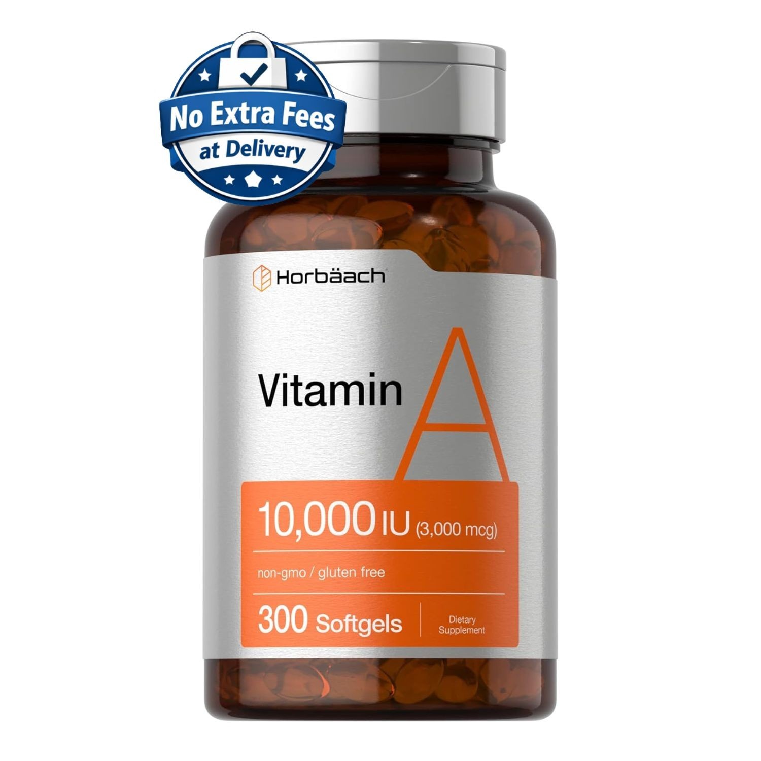Suplemento de Vitamina A 10000 UI 300 Cápsulas Blandas, Suministro para 10 meses